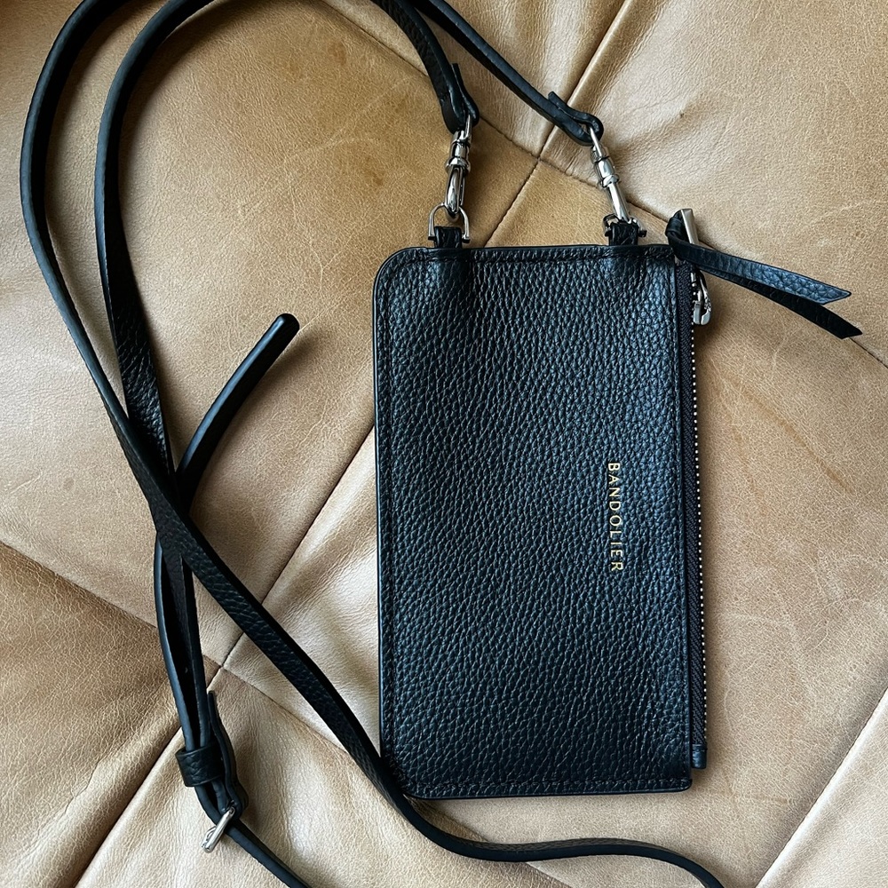 BANDOLIER NWOT CLASSIC POUCH & EMMA STRAP, BLACK WITH SILVER HARDWARE